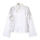 [Viscount Autumn Color --- Crane Bone Series] ★China style tops★ 2color shirt long sleeve shirt ladies V neck embroidery Hanfu tops