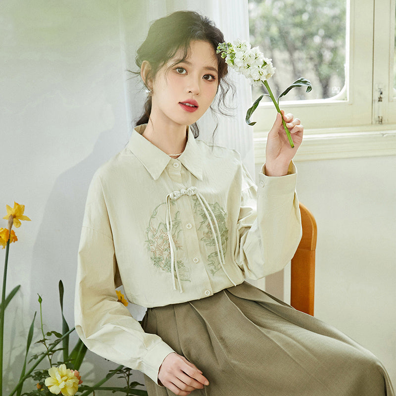 [MUTU Series]★China Style Shirt★ 2color Tops Long Sleeve Shirt Embroidery Women's Chinese Clothing Improves Temperament