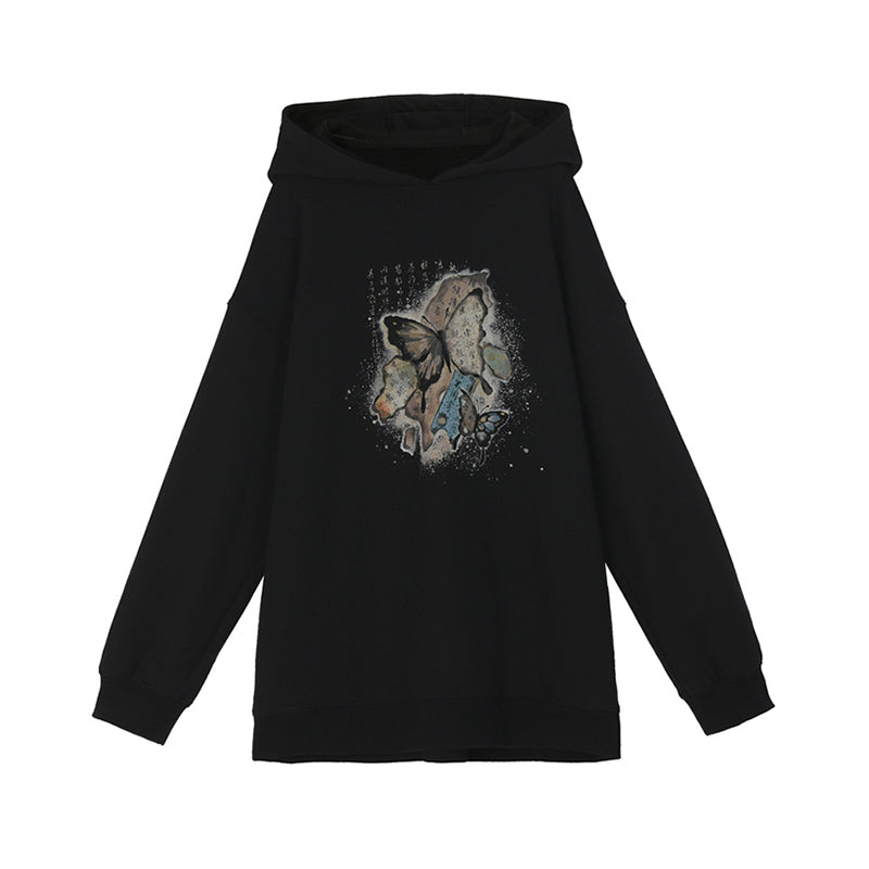 [Mori Onna Buraku Series]★China style top★ Parka Butterfly Unisex Men's Women's Cotton Black Black