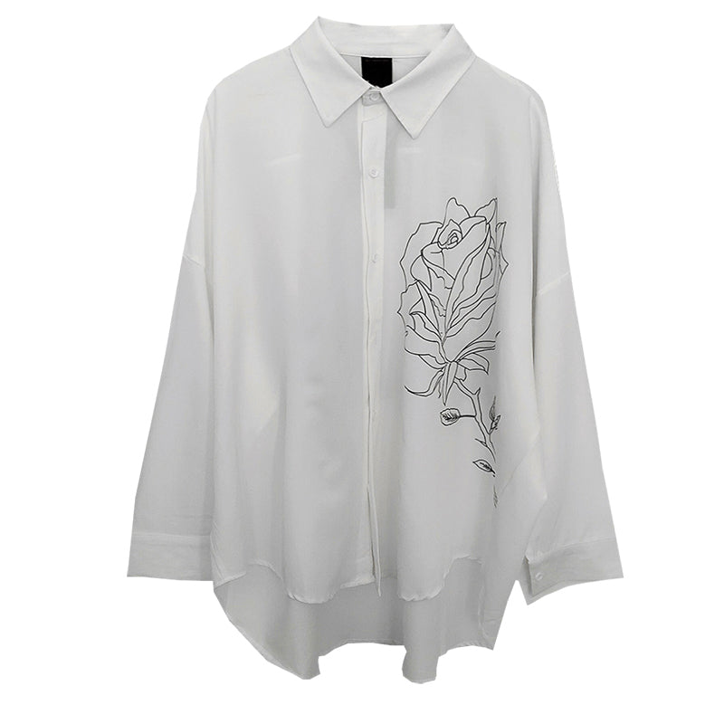 [Fudoku Sensei Series]★Shirt★ 2color long sleeve shirt tops unisex men's black white rose