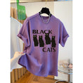 Gallery viewerに画像を読み込む, 【QIAOZUOシリーズ】★Tシャツ★ 2color トップス 半袖 レディース コットン 猫 ねこ ネコ 猫柄 黒 白 青 緑 赤
