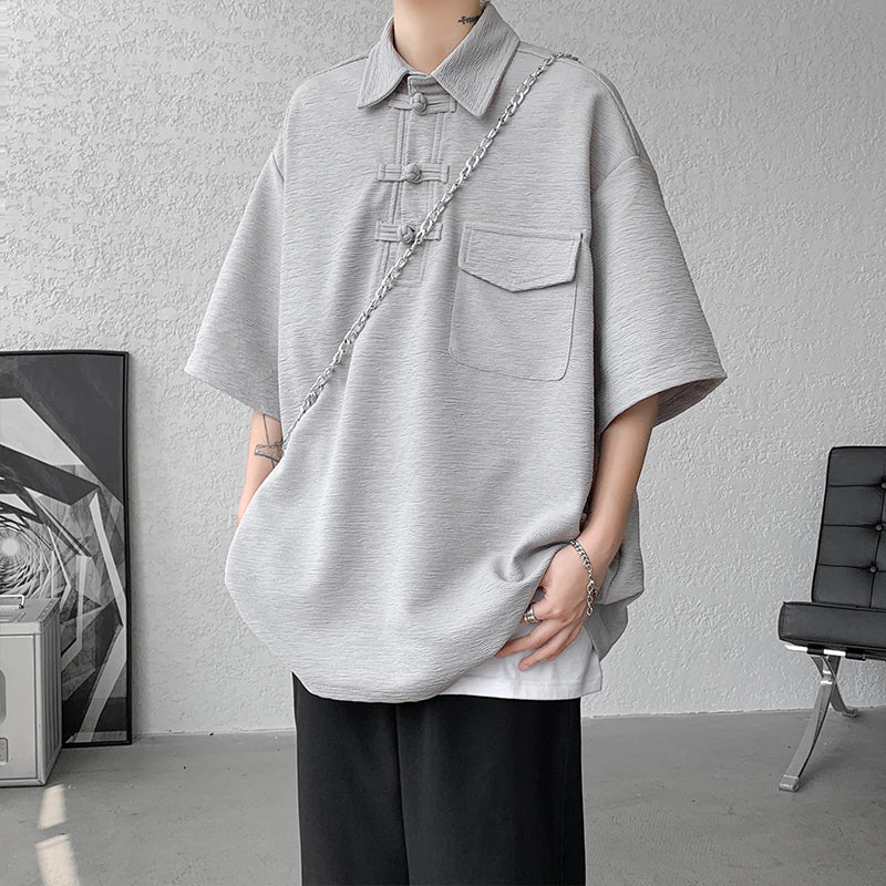 [BIGEMAN Series] ★China style tops★ 2color shirt, bamboo pattern, bamboo, short sleeves, unisex, men's, large size, black white