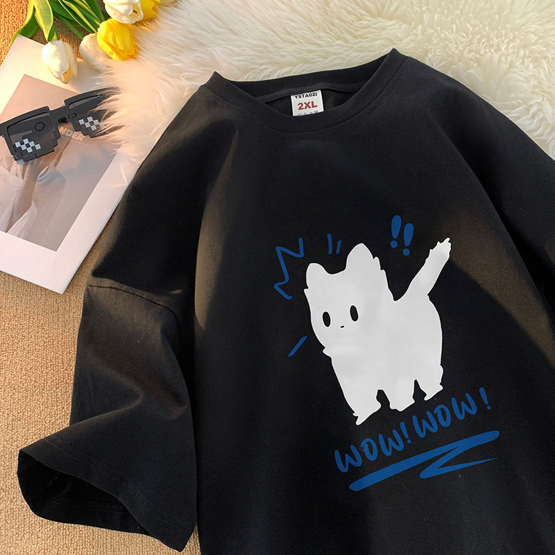 【KADISHOUシリーズ】★Tシャツ★ 5color トップス 半袖 男女兼用 メンズ 大きいサイズ 黒 白 赤 猫 ねこ ネコ 猫柄