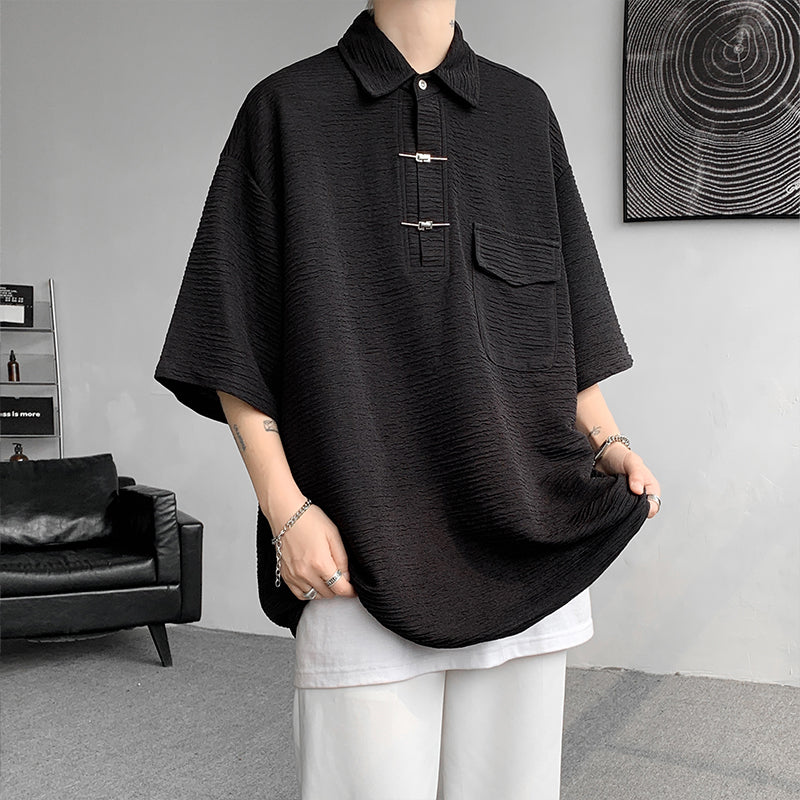 [BIGEMAN Series] ★China style tops★ 2color shirt, bamboo pattern, bamboo, short sleeves, unisex, men's, large size, black white