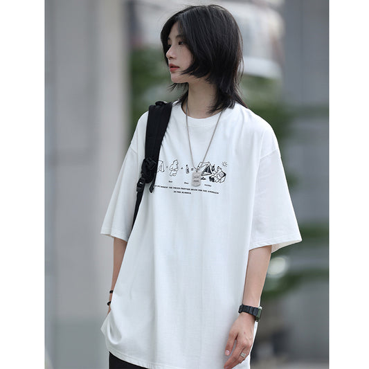 【NCLLWシリーズ】★Tシャツ★ 4color トップス 半袖 男女兼用 メンズ カートゥーン 青 白 緑 灰 合わせやすい