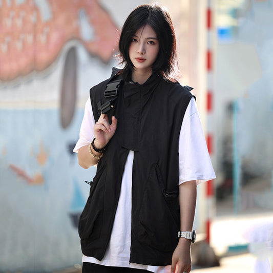 [JIWU series] ★Chinese style tops★ 2 colors Shirt Outerwear Short sleeve Denim Unisex Men's Casual Black Blue