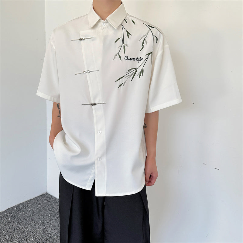 [ZHUIYI series] ★Chinese style tops★ 2 colors Shirt Short sleeve Bamboo Bamboo pattern Panda Men's Black White Chinese clothing