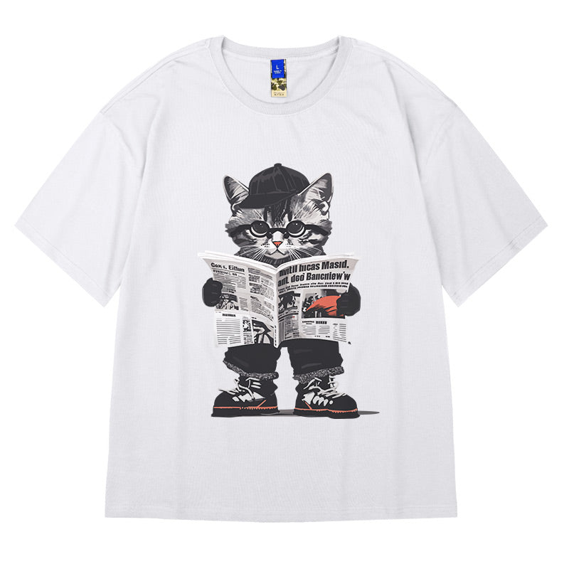 [MOYAN Series] ★Tops★ 2color T-shirt, short sleeve, unisex, men's, large size, cat, cat, cat, cute