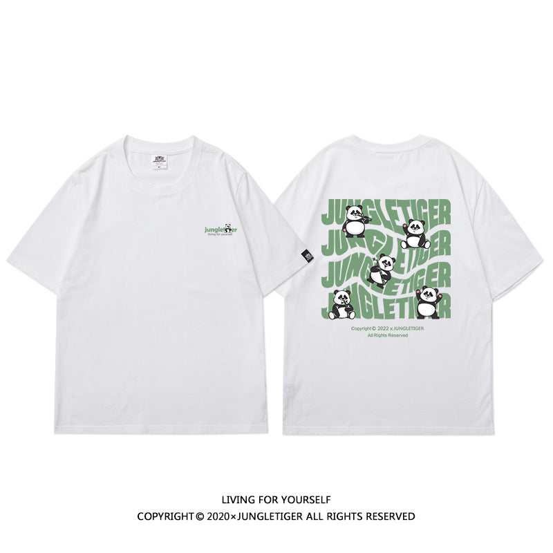 [JUNGLETIGER Series]★T-shirt★ 5color Tops Short Sleeve Unisex Men's Cotton Black White Gray Green Panda