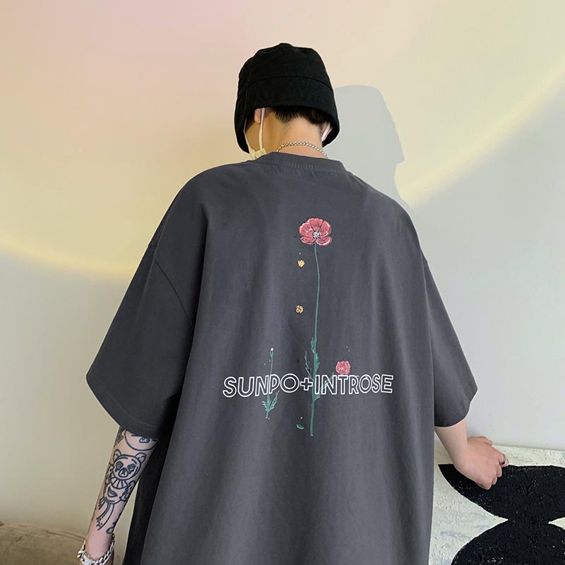 【VATICANシリーズ】★Tシャツ★ 3color トップス 半袖 男女兼用 メンズ コットン 花柄 カジュアル 白 黒 灰