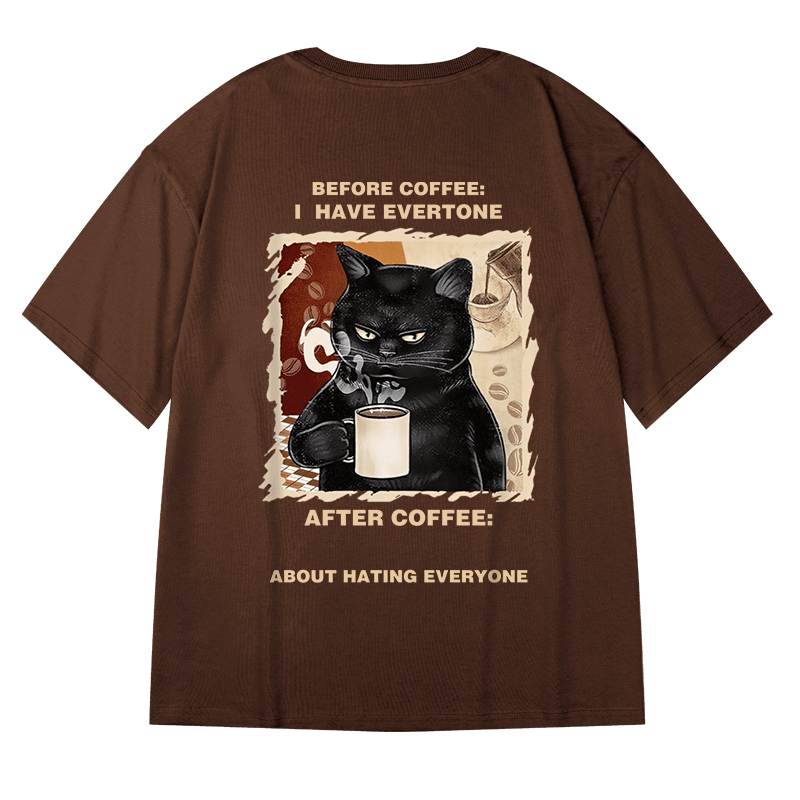 [MOYAN Series]★T-shirt★ 3color Tops Cat Unisex Men's Large Size Black White Coffee Color