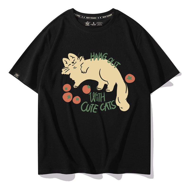 【Funkyapeシリーズ】★Tシャツ★ 9color トップス 半袖 レディース コットン 猫 ねこ ネコ 猫柄 黒 白 青 緑 赤