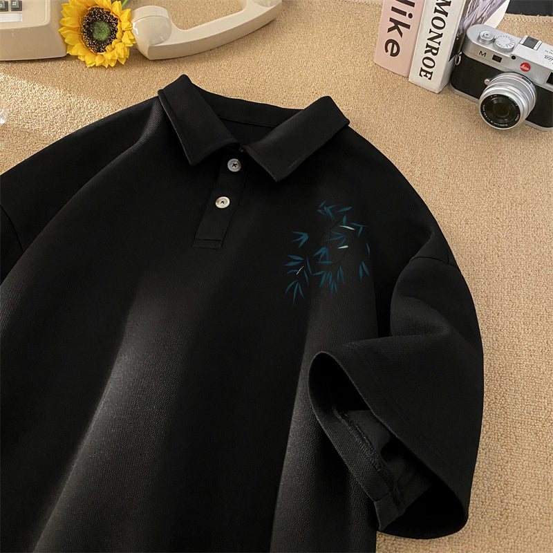 [DFBL series] ★Chinese style tops★ 4 colors POLO shirts Unisex Men's Large size Bamboo Simple Black White Gray