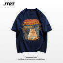 [JTRT Series]★T-shirt★ 9color Tops Short Sleeve Unisex Men's Large Size Cotton Oil Painting Style Cat Cat Cat Pattern