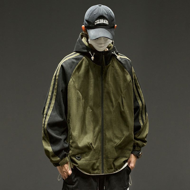 [ZHUOKAI Series] ★Jacket★ 2color outerwear, unisex, men's color scheme, hat included, vertical stripes, striped pattern