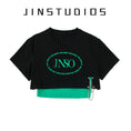 Gallery viewerに画像を読み込む, 【JIN STUDIOSシリーズ】★Tシャツ★ 3color トップス 2点セット ミニ丈 アルファベット ブラック ブルー ピンク
