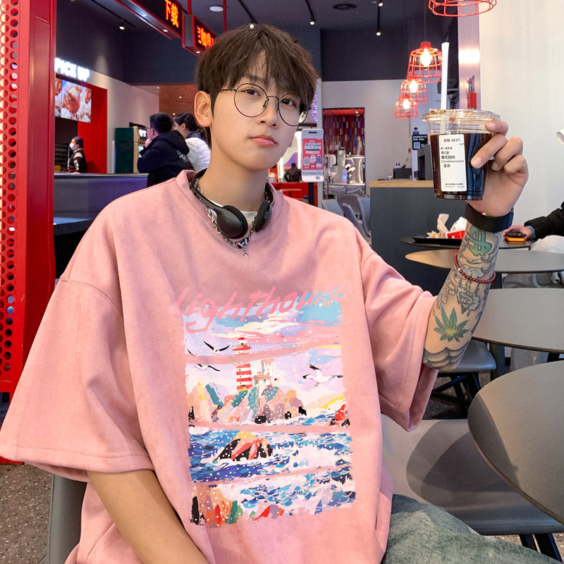 【PPGシリーズ】★Tシャツ★ 5color トップス 半袖 男女兼用 メンズ 大きいサイズ スエード 油絵風