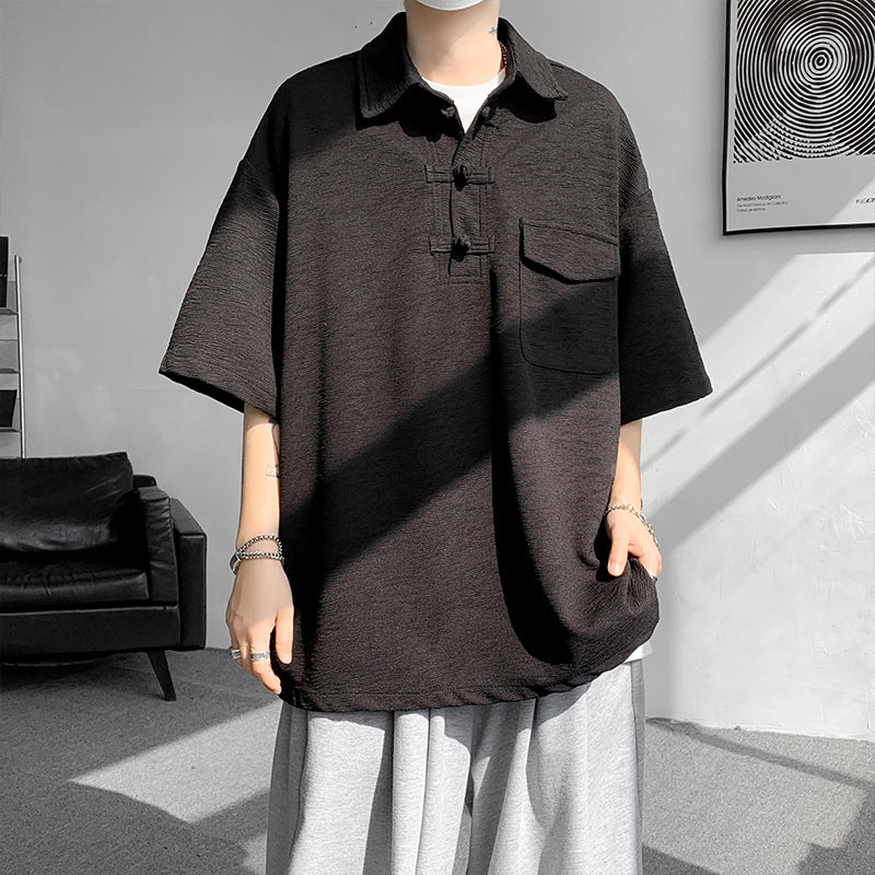 [BIGEMAN Series] ★China style tops★ 2color shirt, bamboo pattern, bamboo, short sleeves, unisex, men's, large size, black white