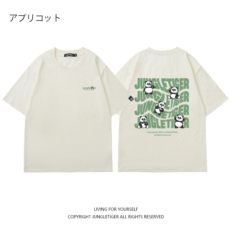 【JUNGLETIGERシリーズ】★Tシャツ★ 5color トップス 半袖 男女兼用 メンズ コットン 黒 白 灰 緑 パンダ