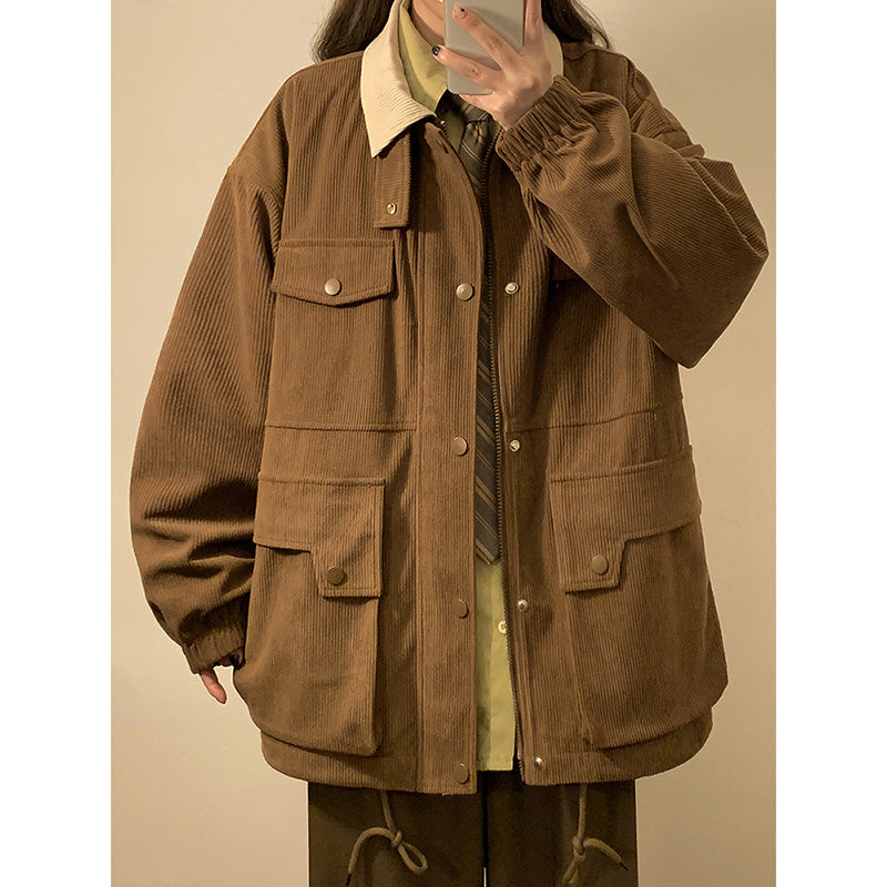 [SENSU Series]★Jacket★ 3color outerwear unisex men's corduroy green beige coffee color