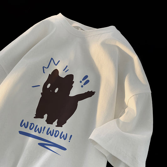 [KADISHOU series] ★T-shirt★ 5color tops, short sleeves, unisex, men's, large size, black, white, red, cat, cat, cat, cat pattern