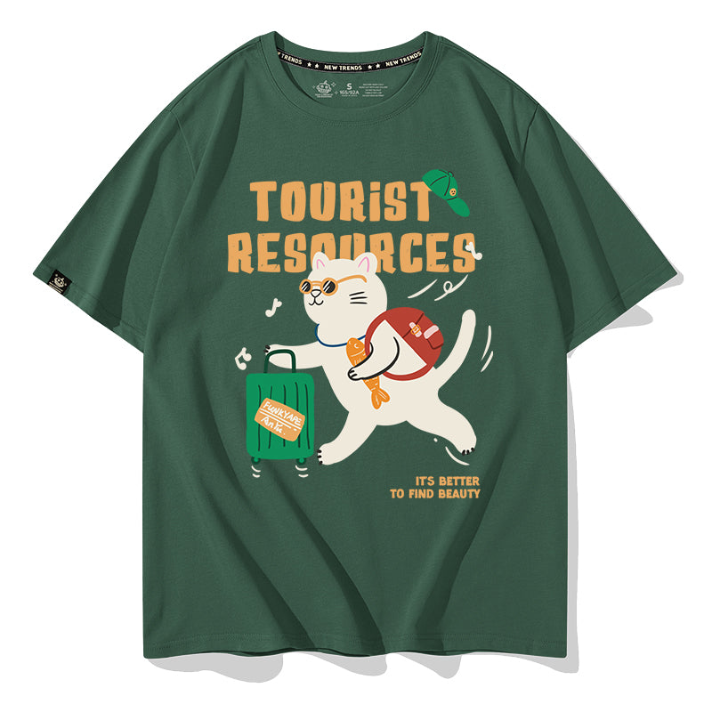 【Funkyapeシリーズ】★Tシャツ★ 6color トップス 半袖 レディース コットン 猫 ねこ ネコ 猫柄 黒 青 緑 赤