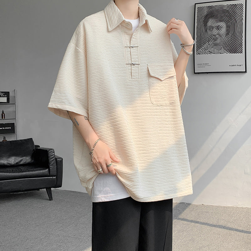 [BIGEMAN Series] ★China style tops★ 2color shirt, bamboo pattern, bamboo, short sleeves, unisex, men's, large size, black white