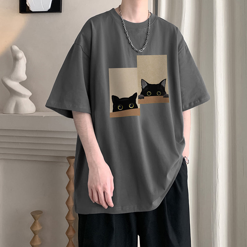 [PPG Series]★T-shirt★ 5color Tops Unisex Men's Cat Cat Cute Black White Blue Gray Large Size