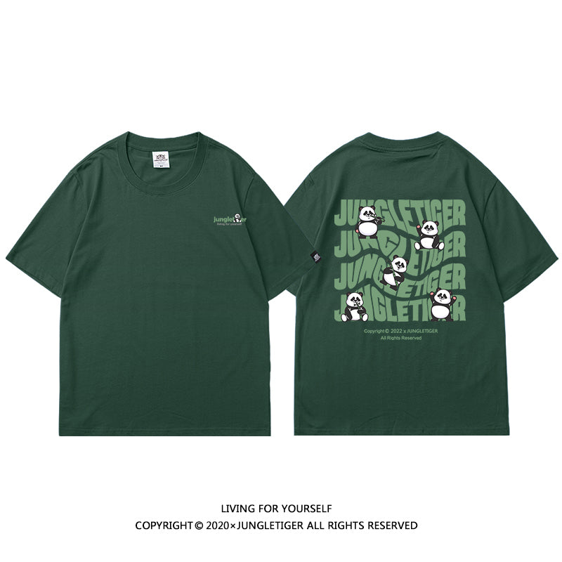 【JUNGLETIGERシリーズ】★Tシャツ★ 5color トップス 半袖 男女兼用 メンズ コットン 黒 白 灰 緑 パンダ