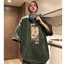 [PPG Series]★T-shirt★ 5color Tops Short Sleeve Unisex Men's Large Size Suede Oil Painting Style