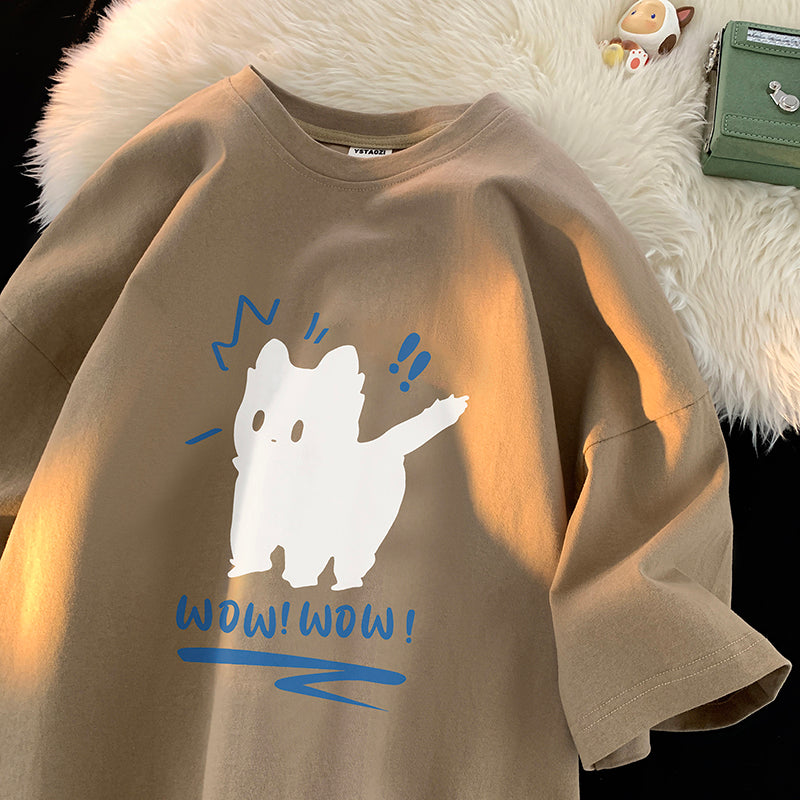 【KADISHOUシリーズ】★Tシャツ★ 5color トップス 半袖 男女兼用 メンズ 大きいサイズ 黒 白 赤 猫 ねこ ネコ 猫柄