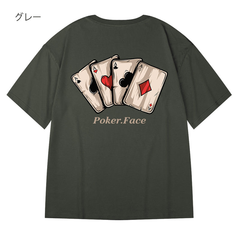 [MOYAN Series]★T-shirt★ 8color Tops Playing Cards Unisex Men's Large Size Cotton Black White Green Red Gray