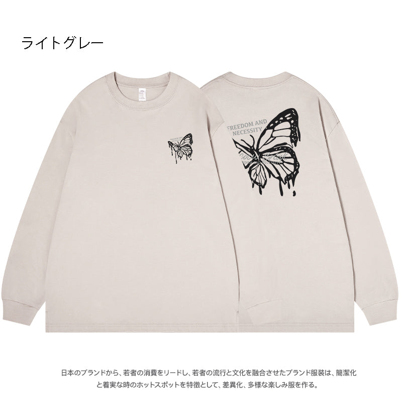 【SDLMシリーズ】★トップス★ 8color Tシャツ 男女兼用 メンズ 蝶々 レディース コットン 黒 白 青 灰