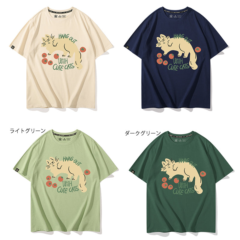 【Funkyapeシリーズ】★Tシャツ★ 9color トップス 半袖 レディース コットン 猫 ねこ ネコ 猫柄 黒 白 青 緑 赤