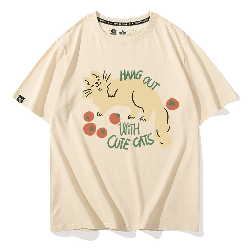 【Funkyapeシリーズ】★Tシャツ★ 9color トップス 半袖 レディース コットン 猫 ねこ ネコ 猫柄 黒 白 青 緑 赤