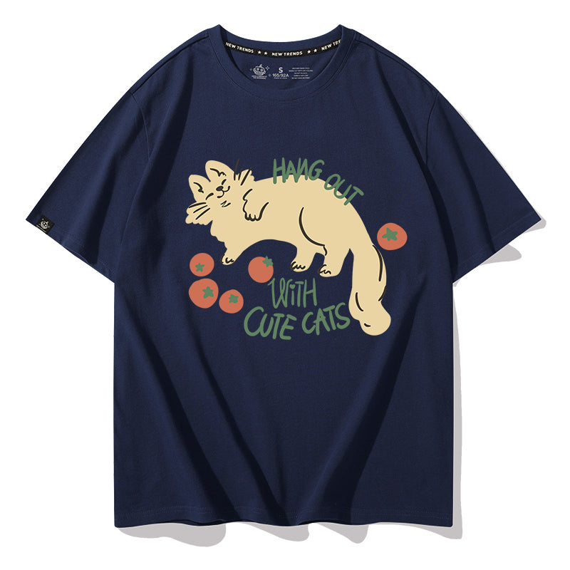 【Funkyapeシリーズ】★Tシャツ★ 9color トップス 半袖 レディース コットン 猫 ねこ ネコ 猫柄 黒 白 青 緑 赤