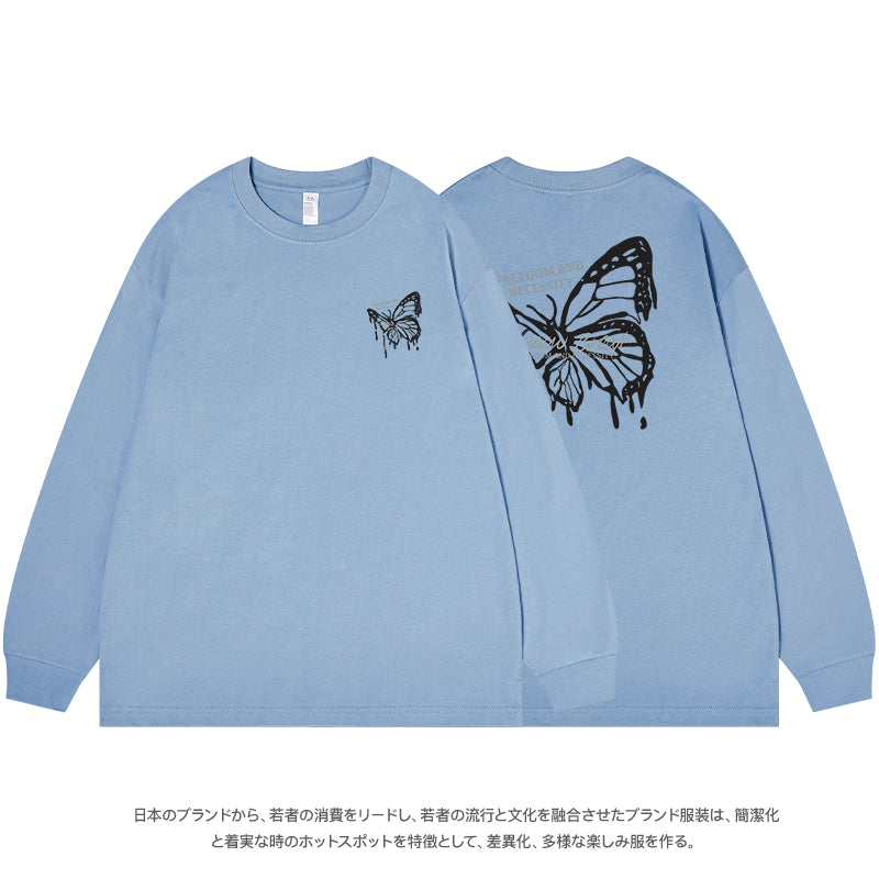 【SDLMシリーズ】★トップス★ 8color Tシャツ 男女兼用 メンズ 蝶々 レディース コットン 黒 白 青 灰