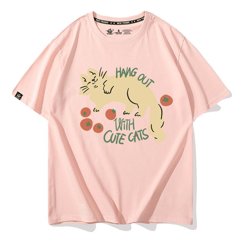 【Funkyapeシリーズ】★Tシャツ★ 9color トップス 半袖 レディース コットン 猫 ねこ ネコ 猫柄 黒 白 青 緑 赤