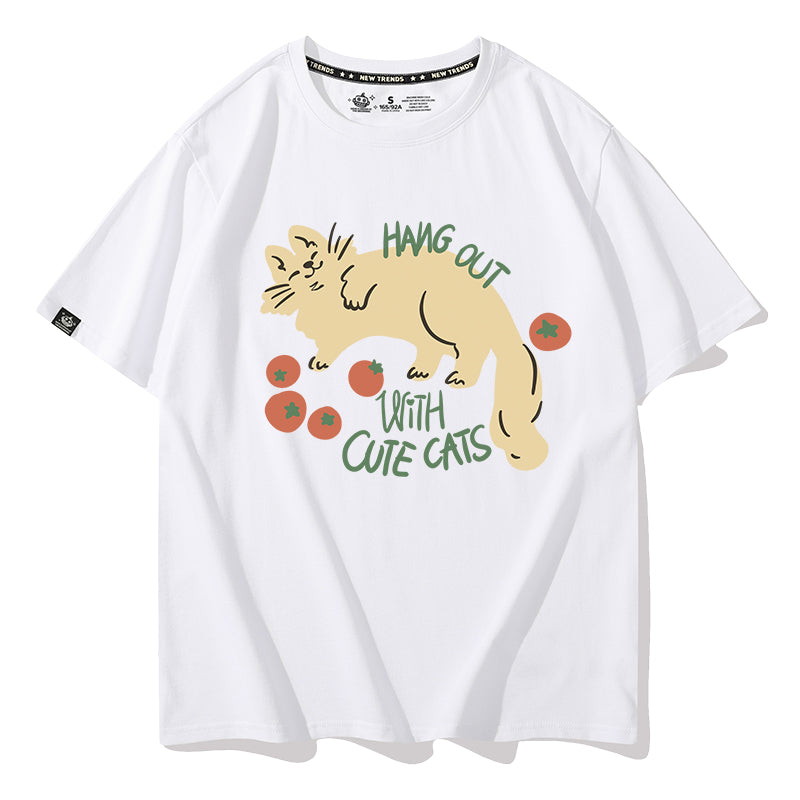 【Funkyapeシリーズ】★Tシャツ★ 9color トップス 半袖 レディース コットン 猫 ねこ ネコ 猫柄 黒 白 青 緑 赤