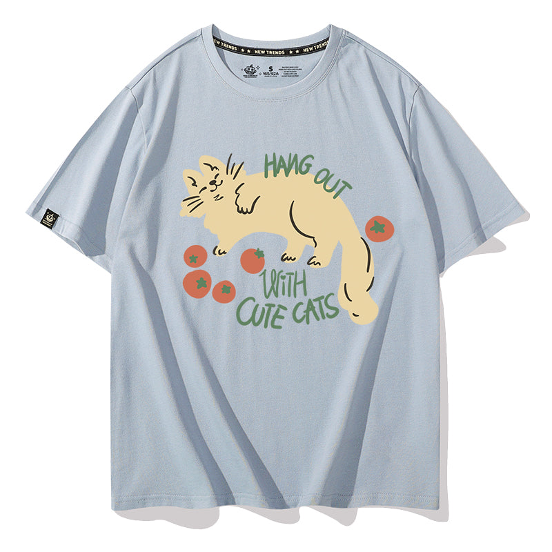 【Funkyapeシリーズ】★Tシャツ★ 9color トップス 半袖 レディース コットン 猫 ねこ ネコ 猫柄 黒 白 青 緑 赤