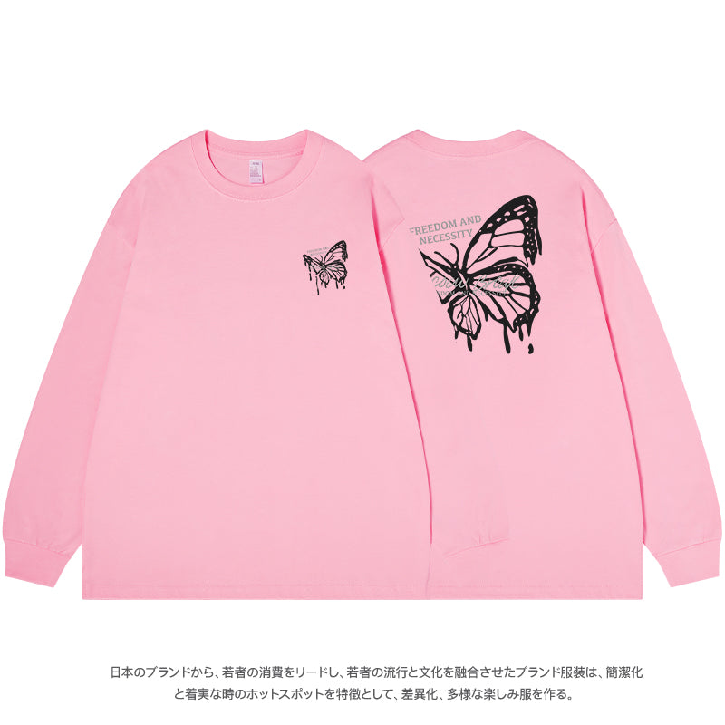 【SDLMシリーズ】★トップス★ 8color Tシャツ 男女兼用 メンズ 蝶々 レディース コットン 黒 白 青 灰