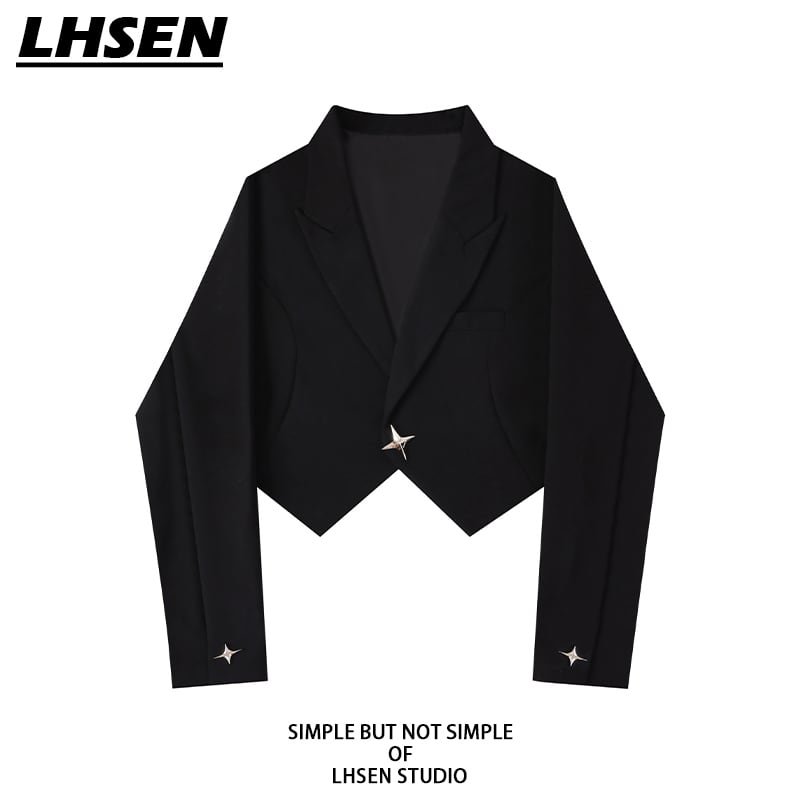 [LHSEN Series]★Outerwear★ Blazer Jacket Short Length Women's Fashion Black Black