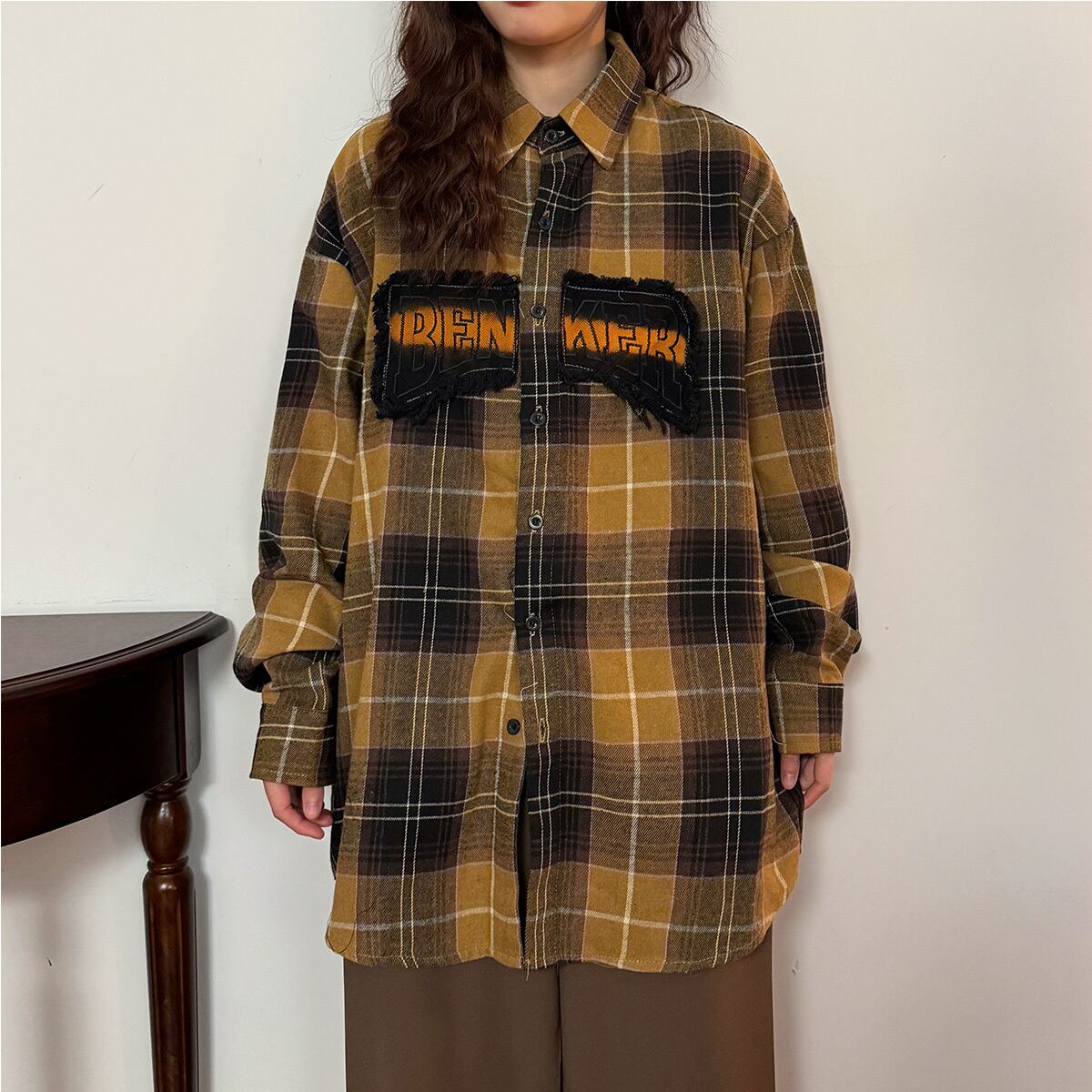 ✿New item! [UATONLINE Series]★Shirt★ 2color Long Sleeve Shirt Tops Unisex Men's Plaid Pattern Red Yellow