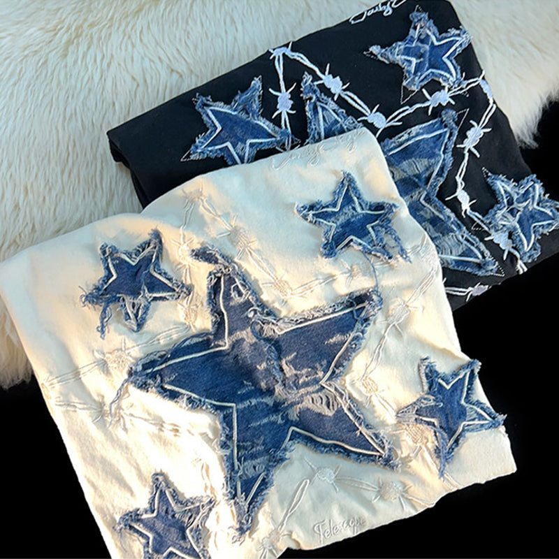 [DayZup Series] ★T-shirt★ 2 colors Tops Short sleeve Unisex Men's Stars Stylish Cotton Cute