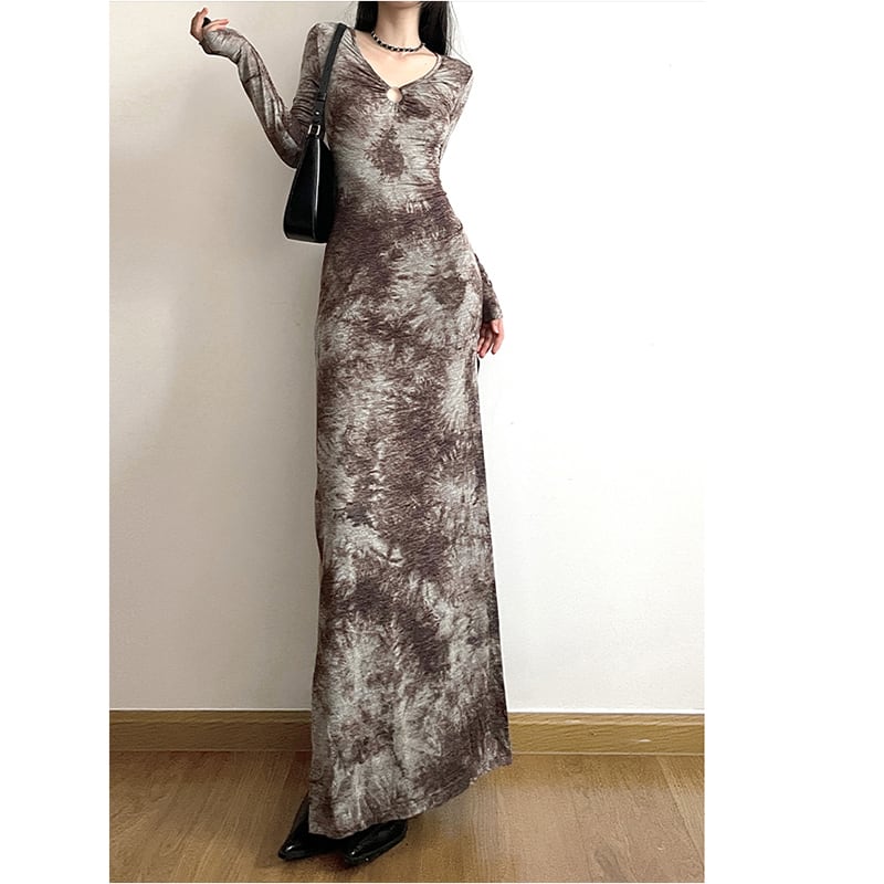 [Gagaopt Series] ★One Piece★ Slit Print Ladies Slimming Easy to Match Neck