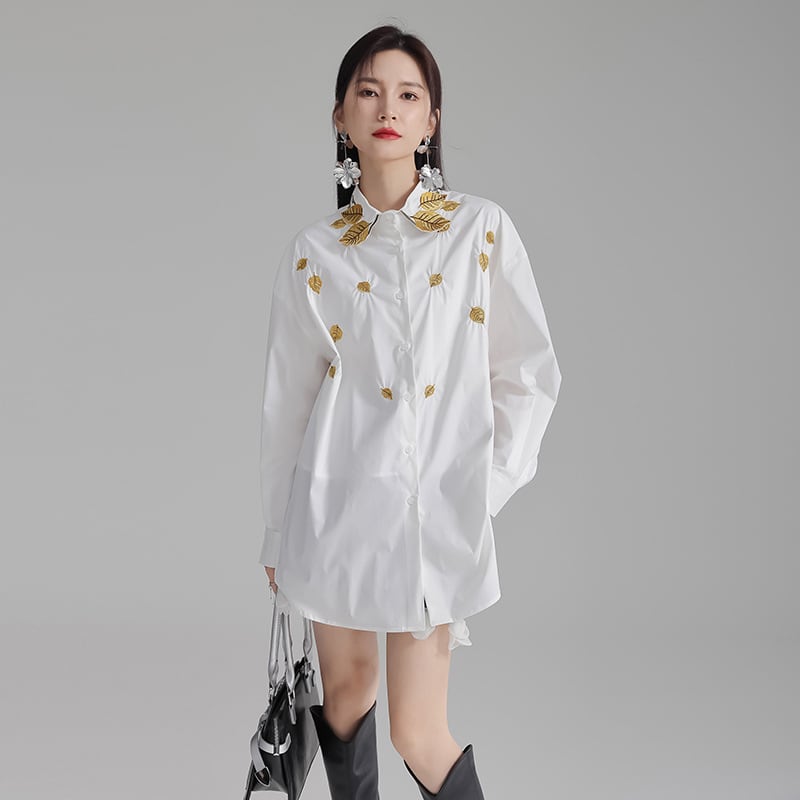 [ZHONG CHUANG Series]★China style shirt★ 2color embroidery tops cotton black white