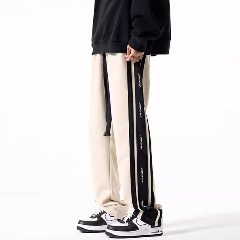 [PPG Series]★Casual Pants★ 3color Suede Bottoms Pants Unisex Men's Vertical Striped Striped Pattern Black Beige Green