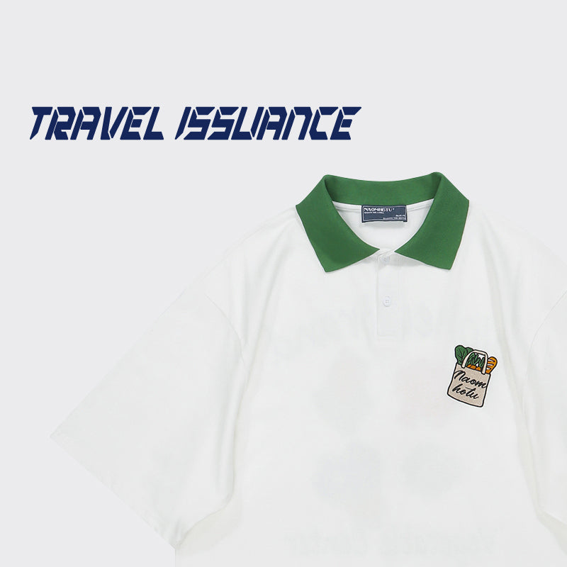 [TRAVEL ISSUANCE Series] ★POLO shirt★ 2 colors Tops Short sleeve Unisex Men's Color scheme Summer clothes Casual Red White