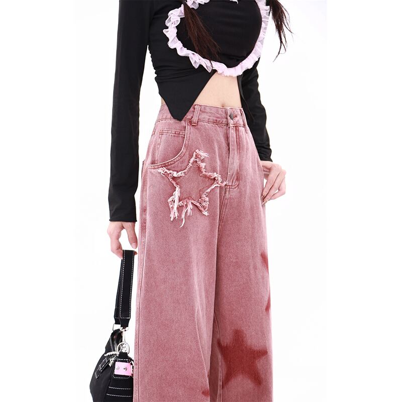 [MJWSL Series]★Denim Pants★Bottoms Trousers Gaucho Pants Women's Stylish Star Pattern