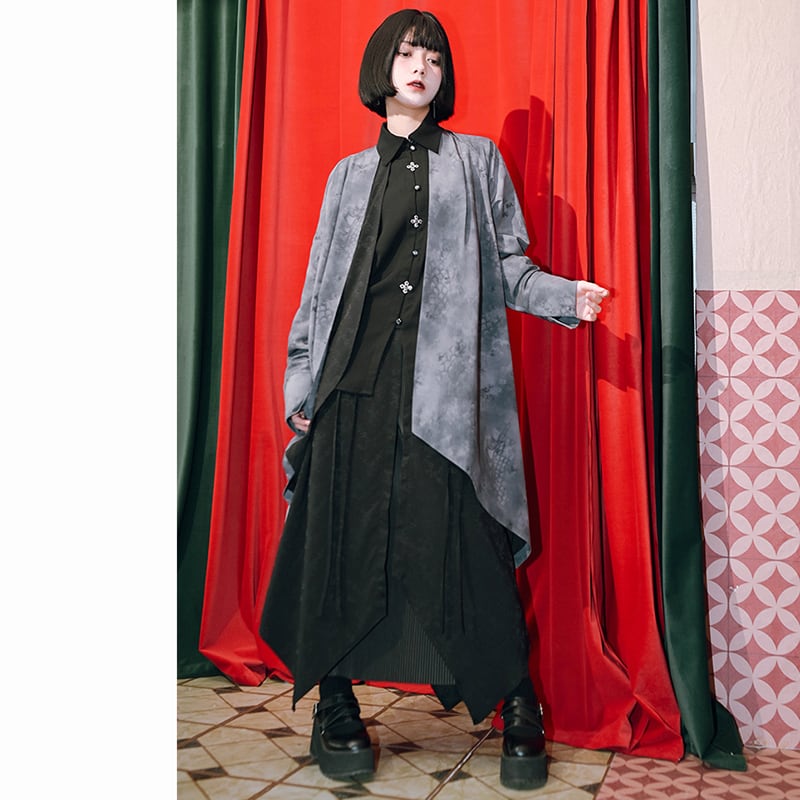 ✿New item! [Kokaisha---Dragon dyeing series] ★China style coat★ Long outerwear, happi coat, outerwear, tie-dye, gray